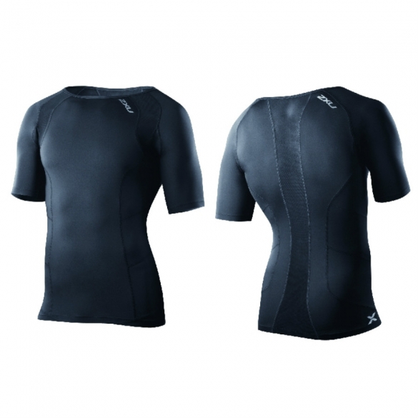 2XU Kompressions Kurze-ärmel Top Schwarz Herren MA2307a